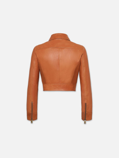 FRAME Fitted Leather Moto Jacket in Light Whiskey outlook