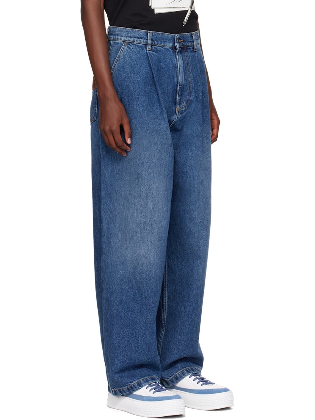 Blue Pleated Jeans - 2