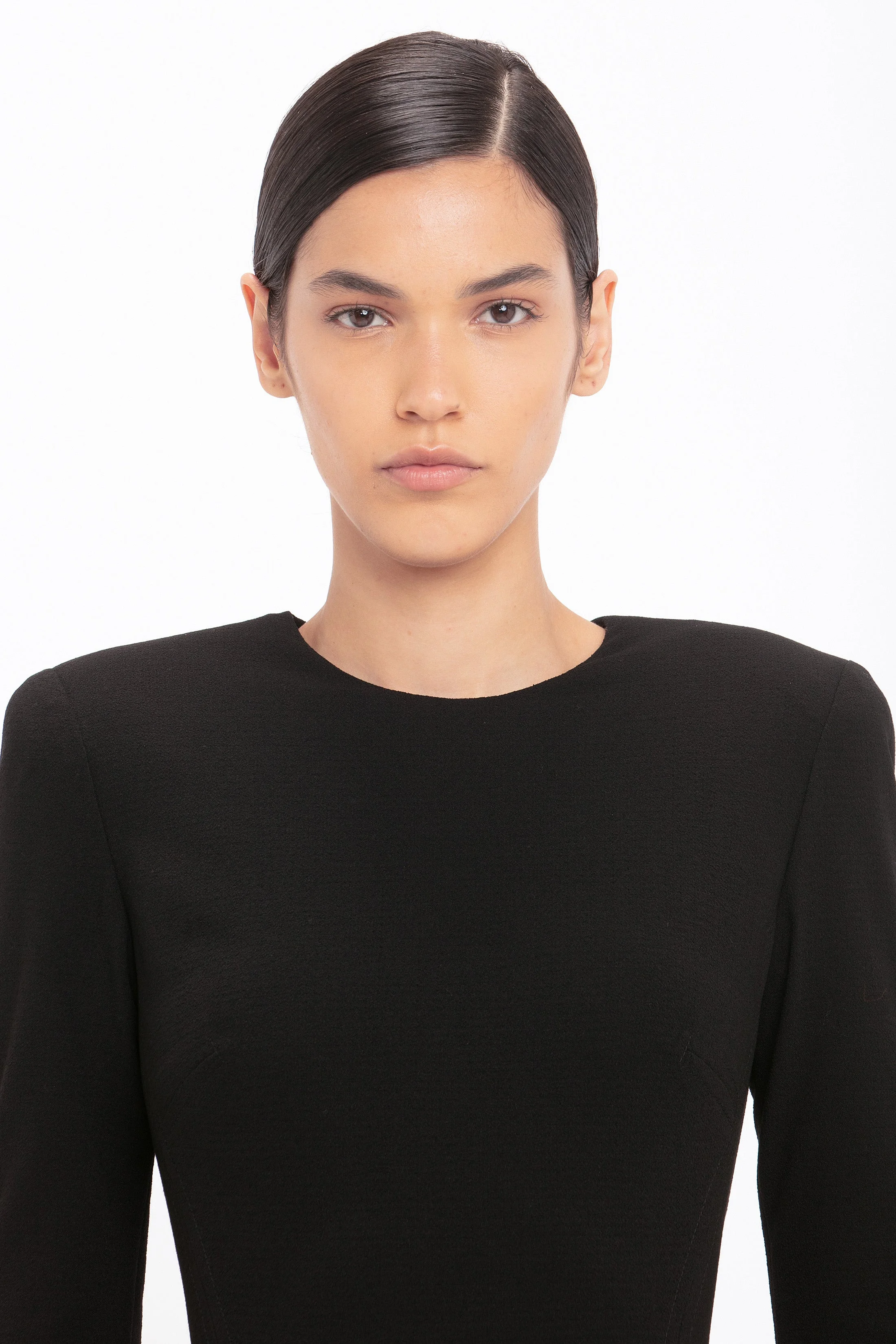 Victoria Beckham Long Sleeve T-Shirt Fitted Dress In Black -  1124WDR005233A-BLACK-4 | REVERSIBLE