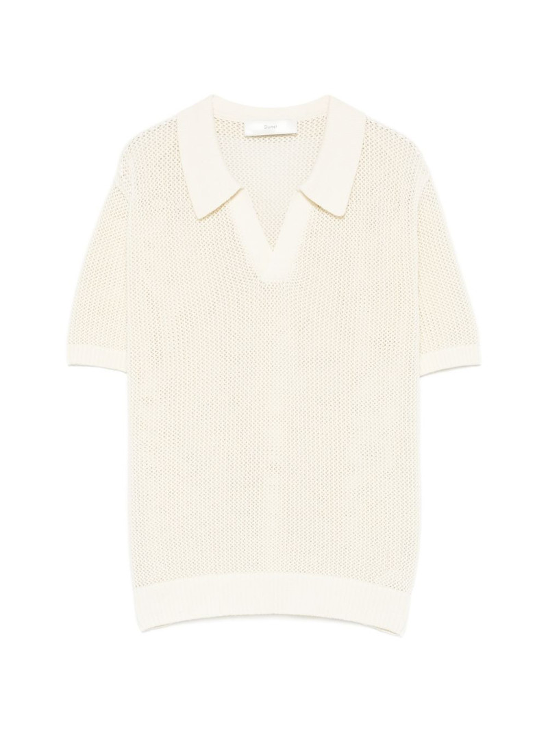 open-knit polo-collar T-shirt 1