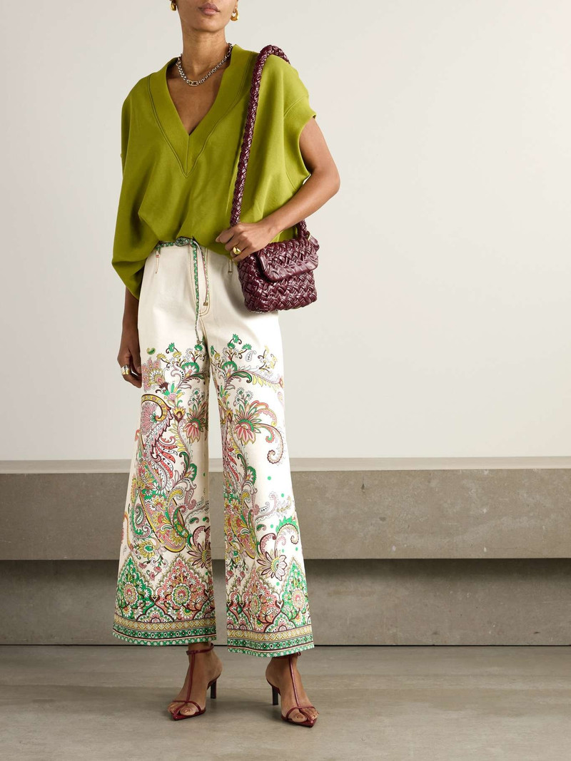 Etro Belted printed wide-leg jeans White outlook
