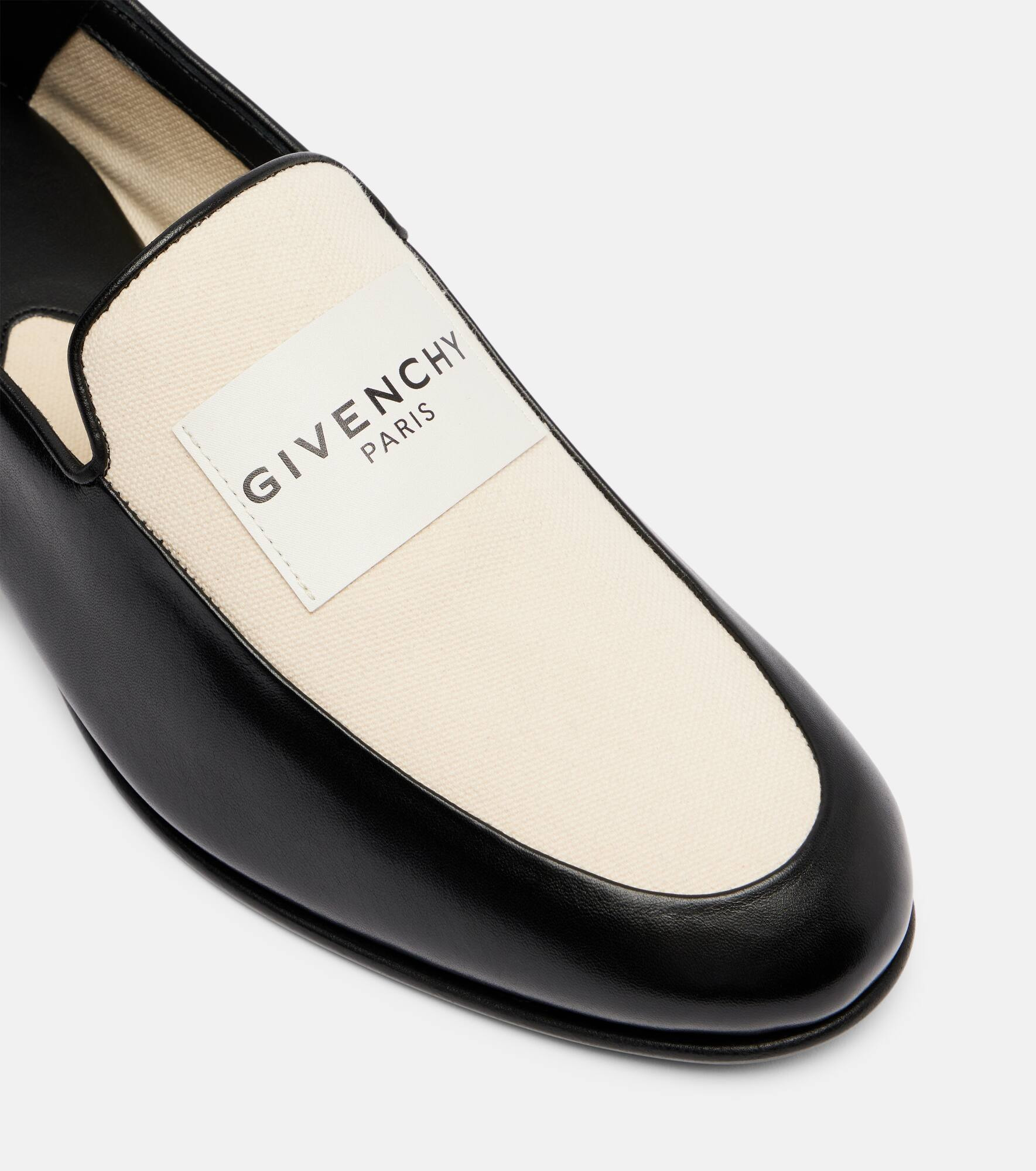 Label leather and canvas loafers - 5