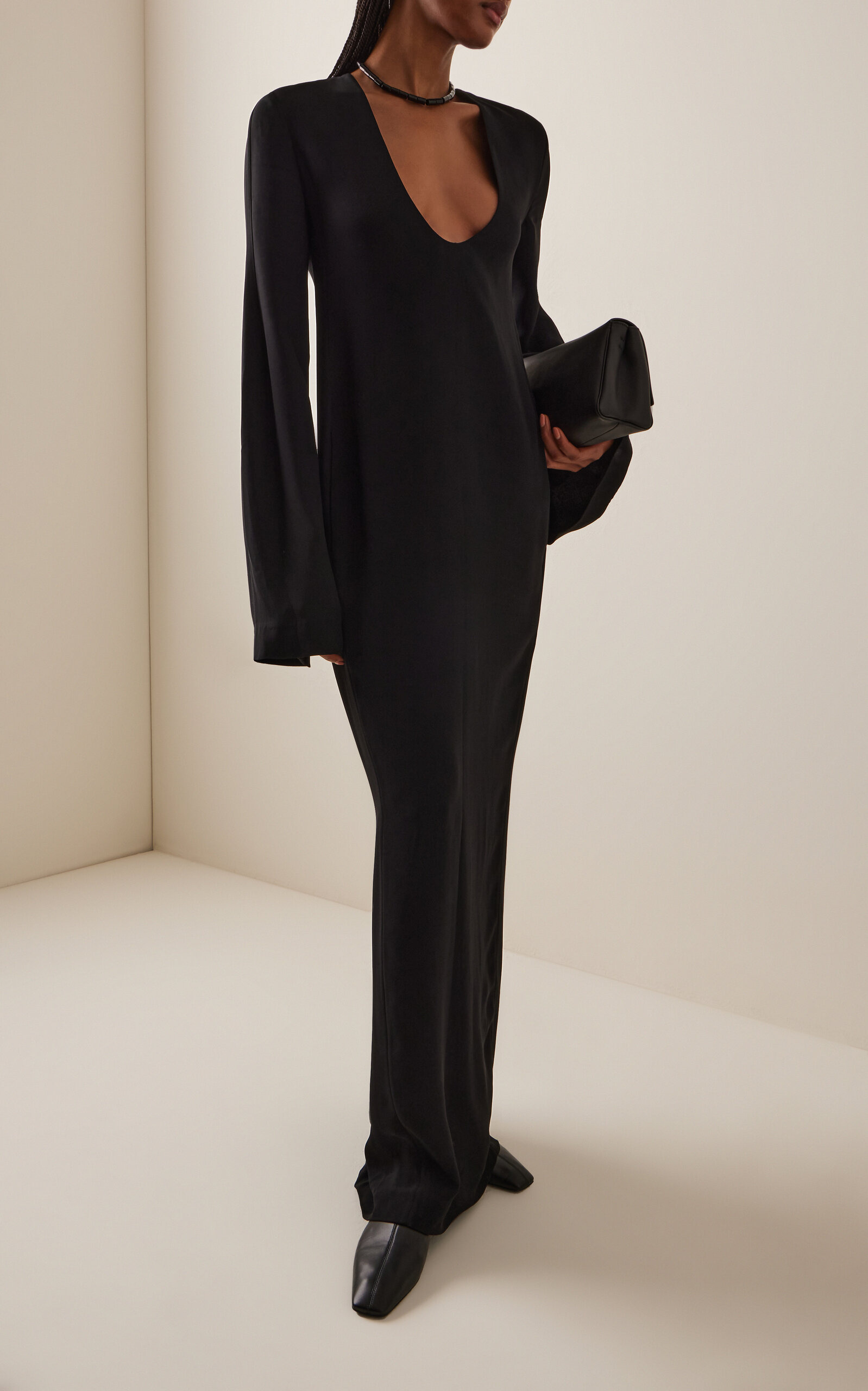 Bell-Sleeve Knit Maxi Dress black - 2