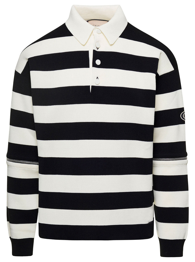 Gucci Men Striped Black And White Knit Polo With Detachable Sleeves In Cotton Man - 1