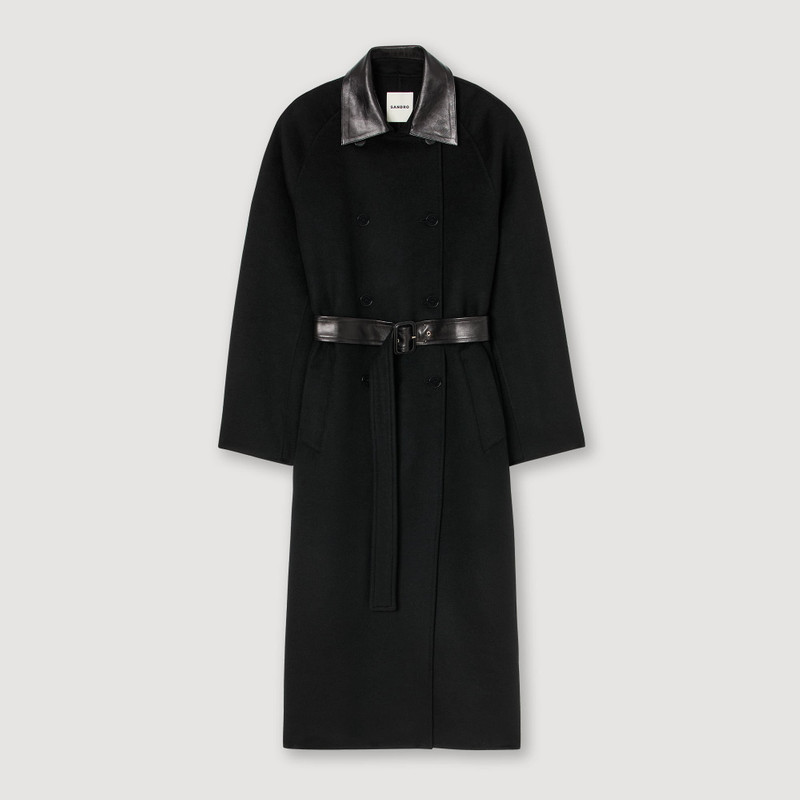 LONG WOOL AND LEATHER COAT 1