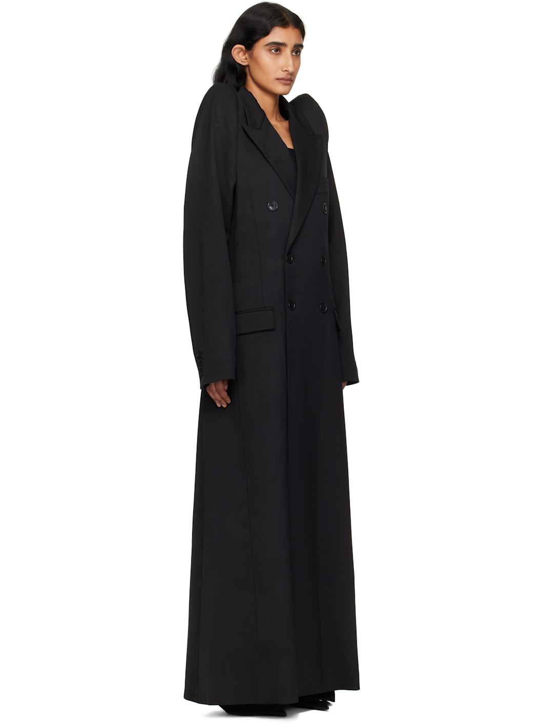 Black Tight Shoulder Tailored Coat - 2