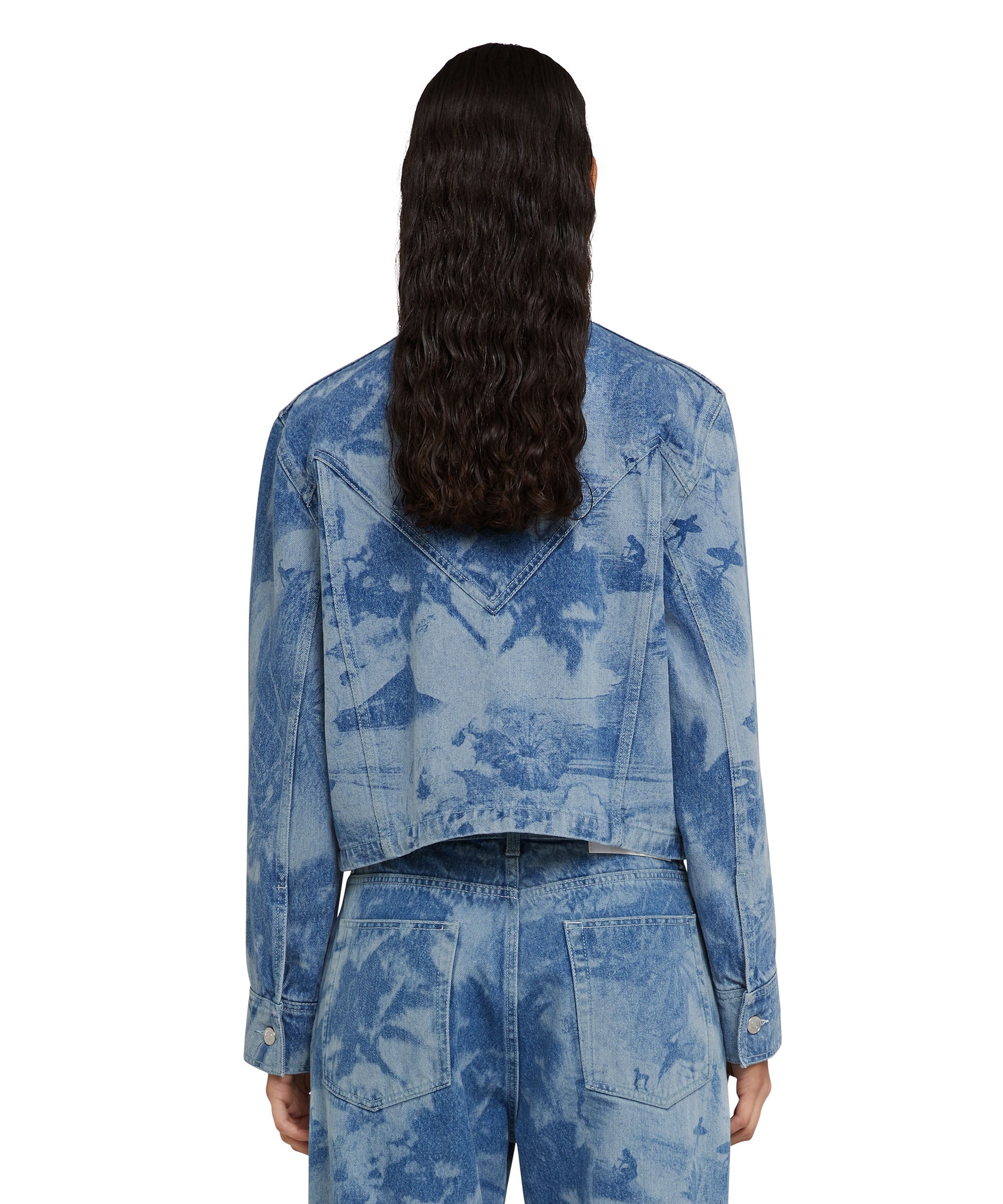 Denim crop jacket with "surfer" laser processing - 2