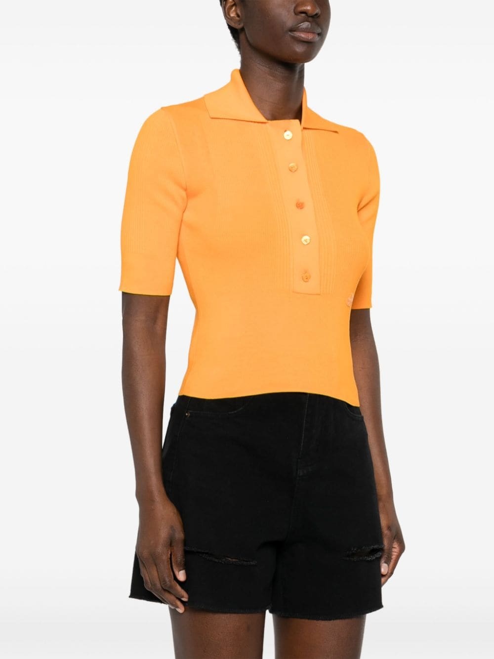 ribbed short-sleeve polo top - 3