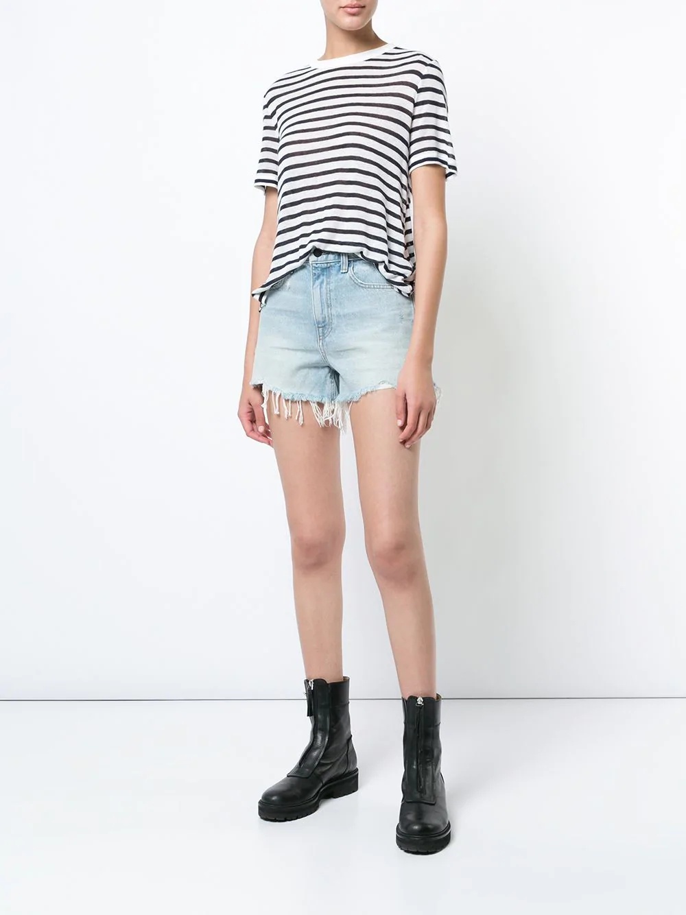 frayed denim shorts - 2