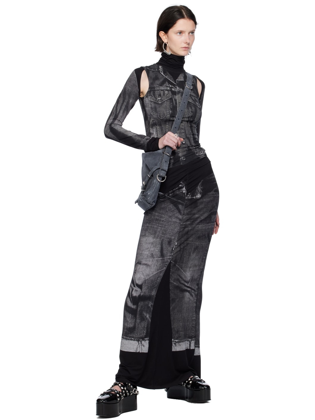 Black Trompe L'oeil Maxi Dress - 5