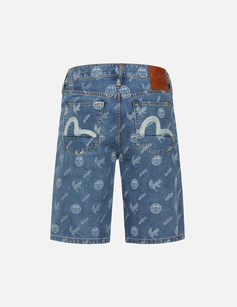 EVISU ALLOVER KAMON AND EAGLE PRINT DENIM SHORTS outlook