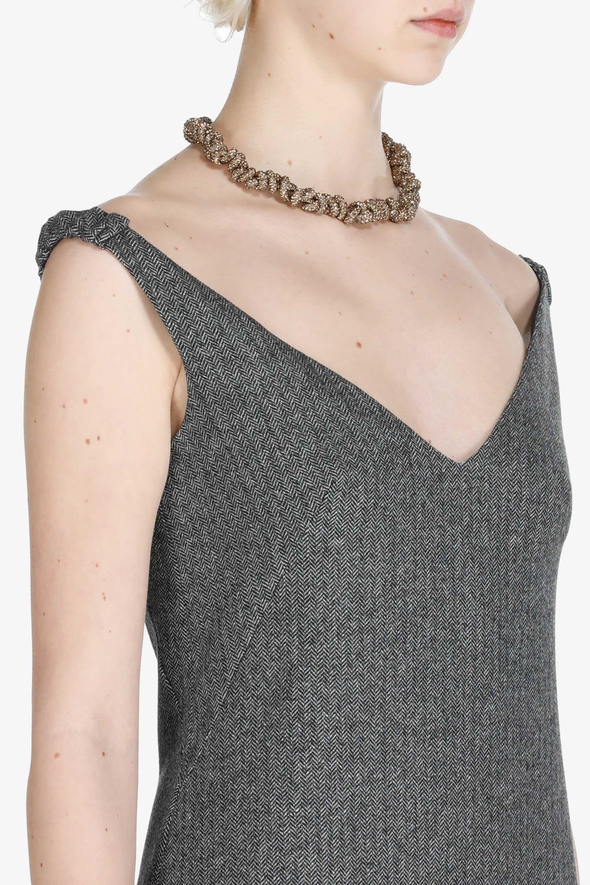 HERRINGBONE OFF-THE-SHOULDER DRESS - 4