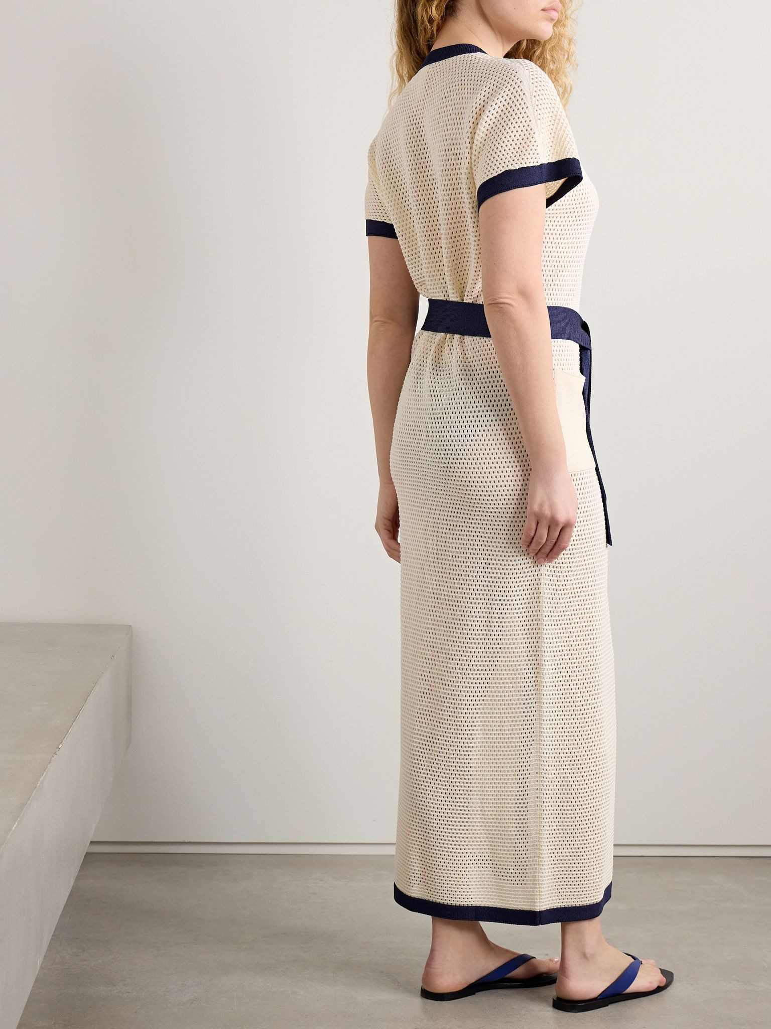 Bayadere Chavire belted two-tone open-knit cotton-blend maxi dress Ecru - 3