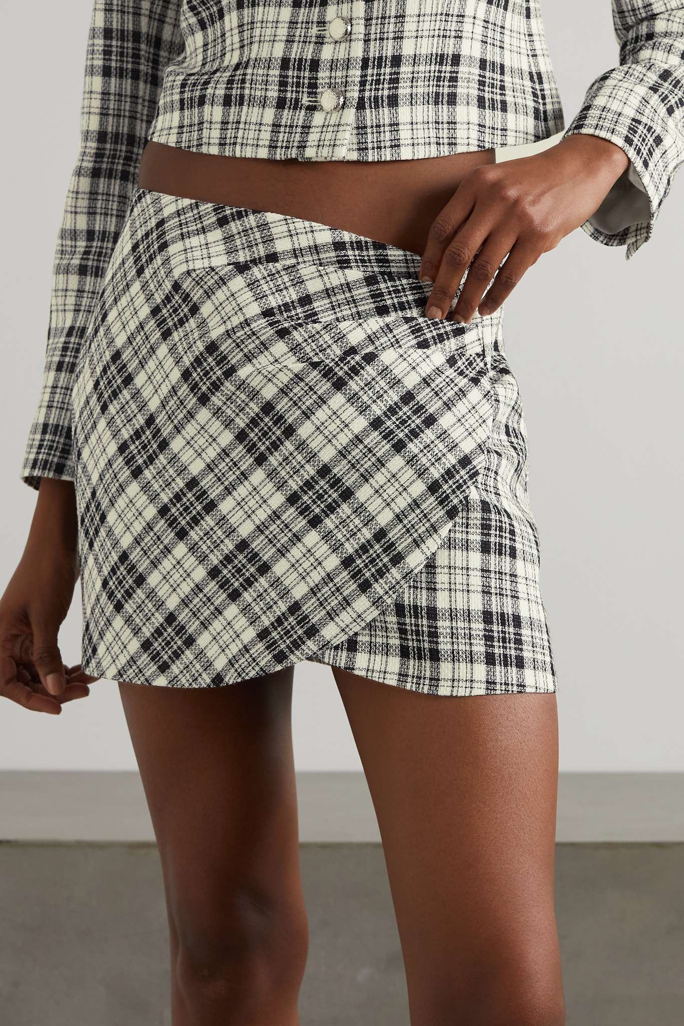 Wrap-effect Prince of Wales checked wool mini skirt - 3