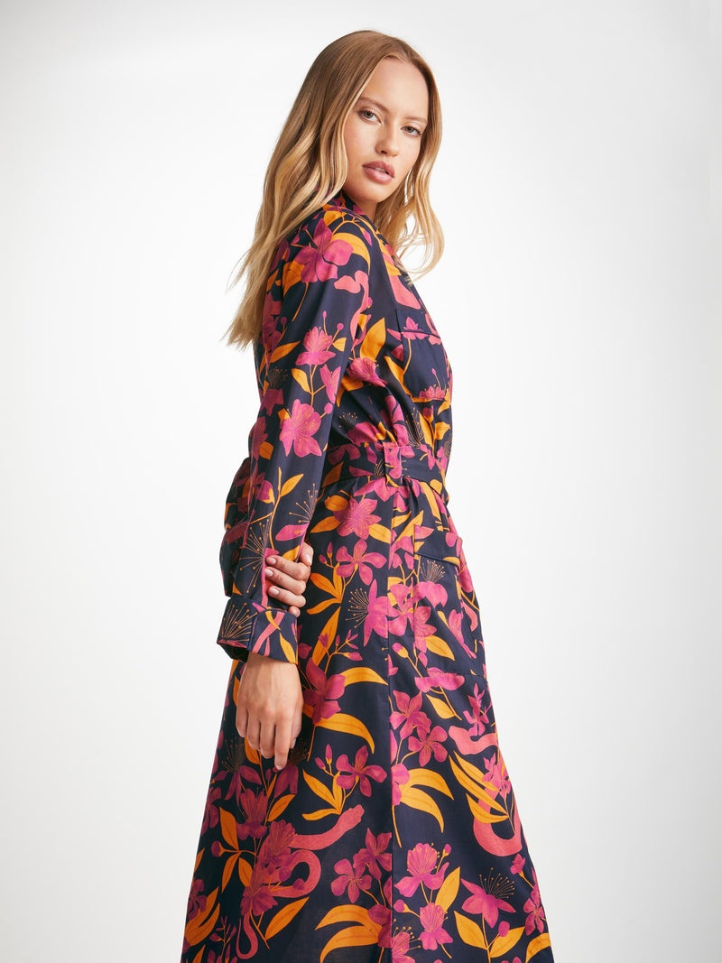 Women's Long Dressing Gown Ledbury 68 Cotton Batiste Navy - 2