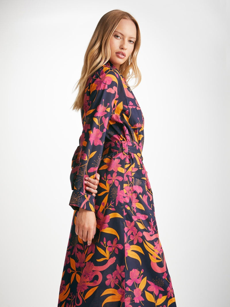 Women's Long Dressing Gown Ledbury 68 Cotton Batiste Navy 2