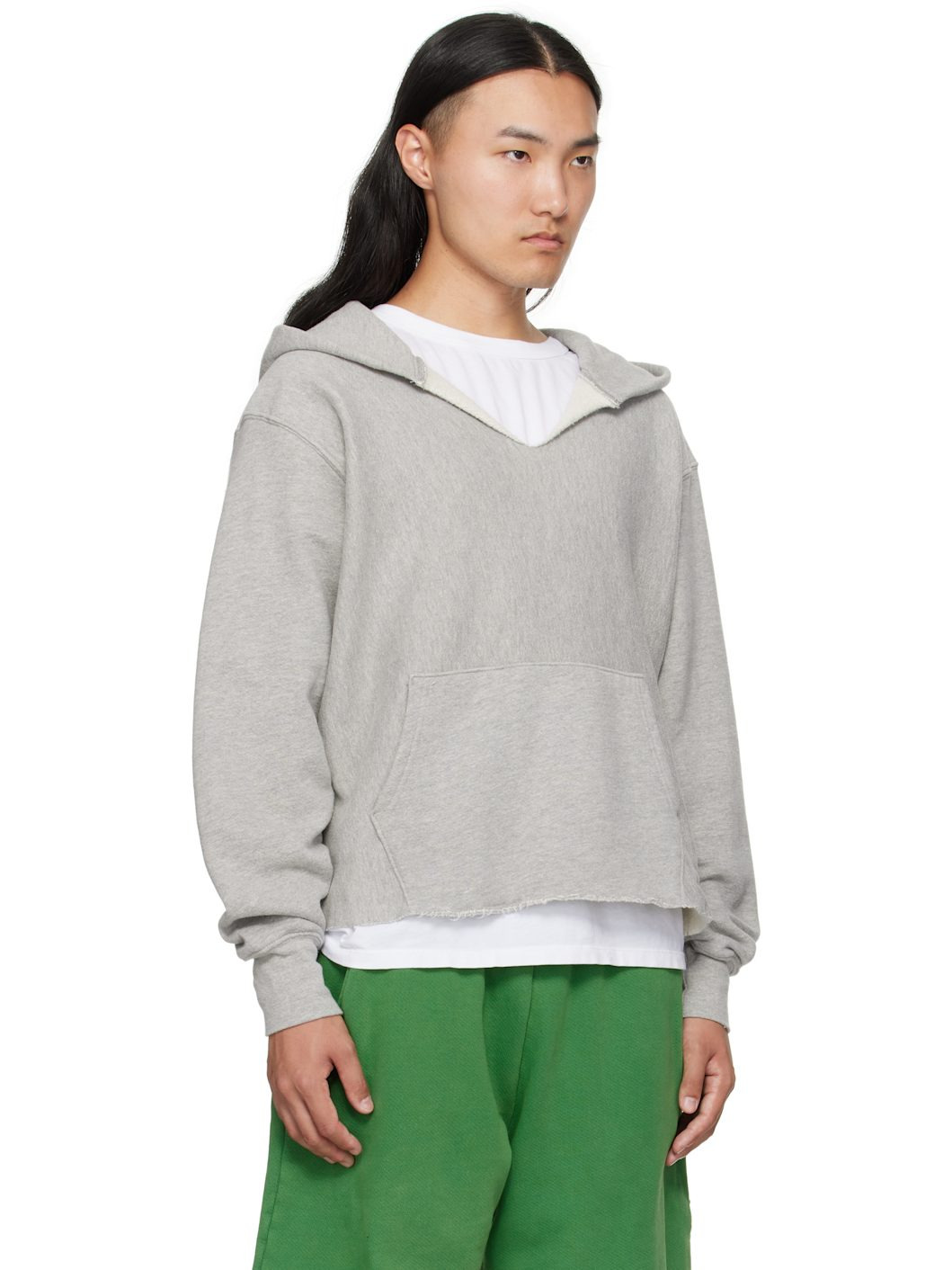 Gray Heavyweight Raw Cropped Hoodie - 2