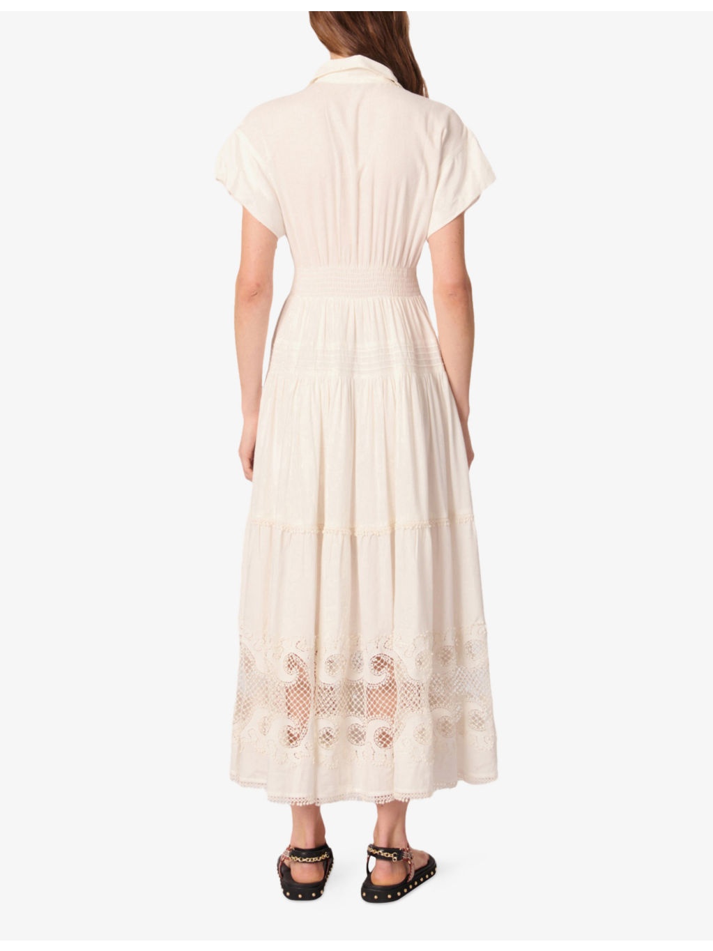 Short-Sleeved Lace-Insert Woven Maxi Dress - 5