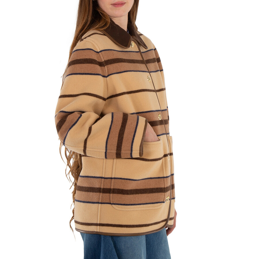 Burberry Colbury Striped Wool-Felt Leather-Trimmed Jacket - 4