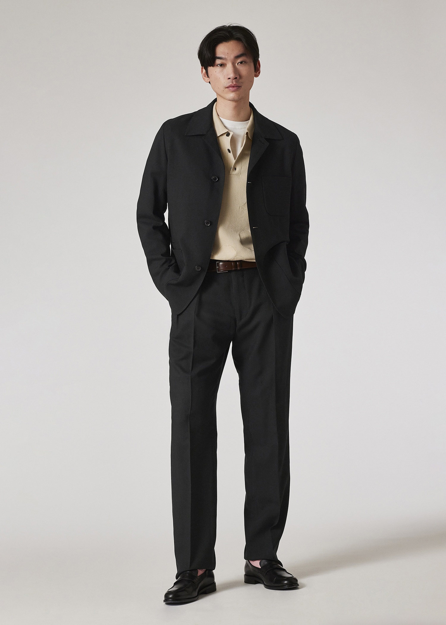 Black Two-Ply Hopsack Wool Work Jacket and Pleated Trousers Co-ord - 7