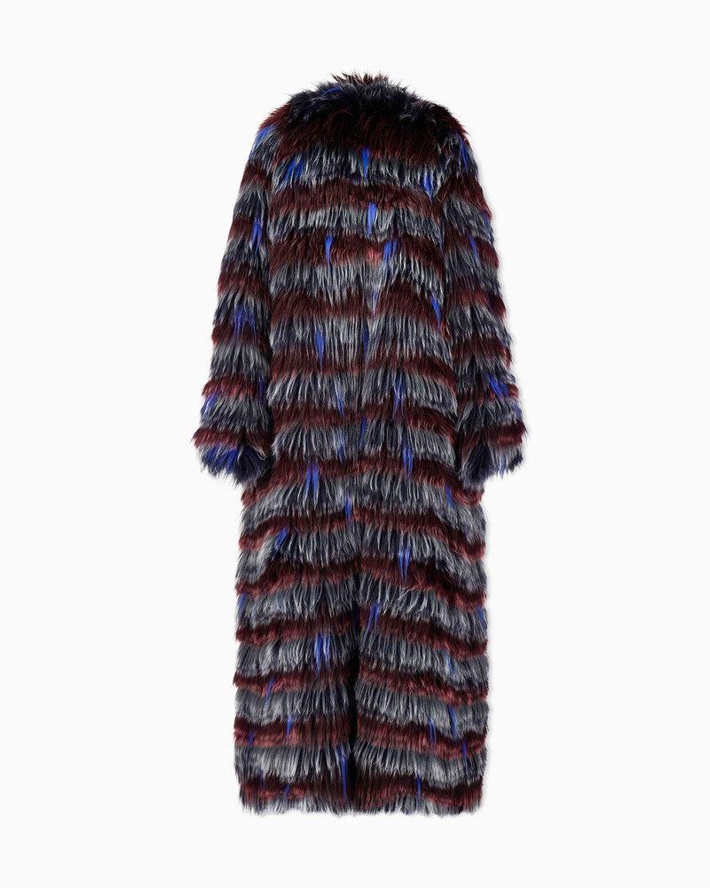LONG-HAIRED COAT WITH STRIPED PATTERN AND BELT 3