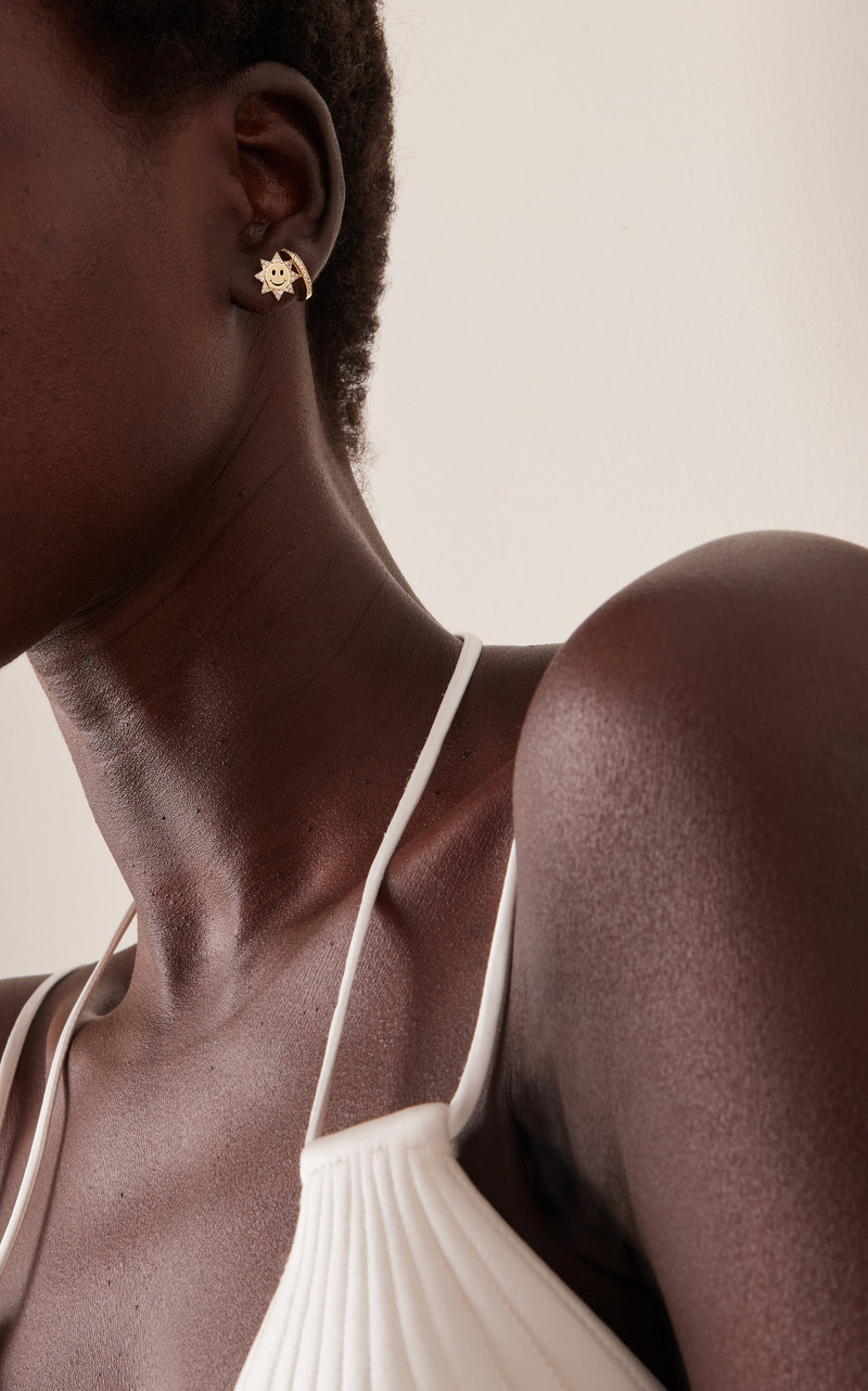 SYDNEY EVAN Happy Face Sun 14K Gold Diamond Stud Earrings gold outlook