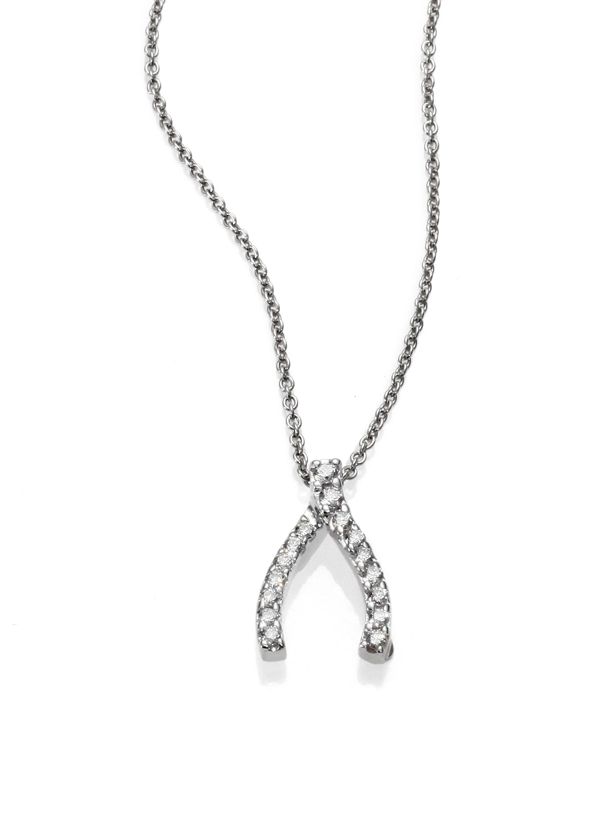 Women's Tiny Treasures Diamond & 18K White Gold Wishbone Necklace - White Gold - 1
