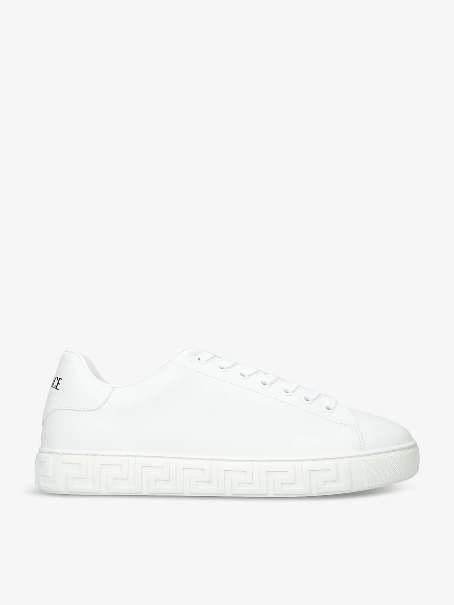 Greca-pattern brand-tab leather low-top trainers - 1