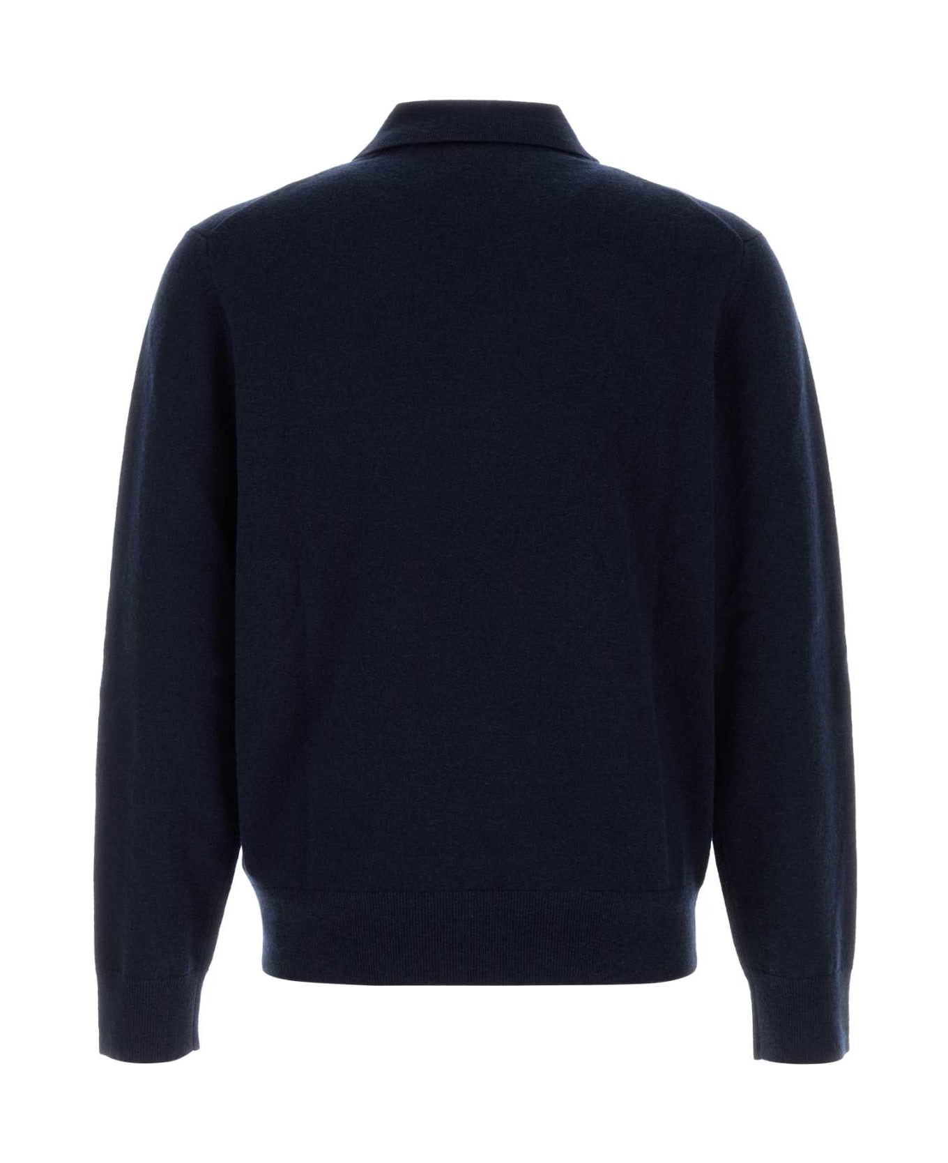 Navy Blue Cashmere Blend Polo Shirt - 2