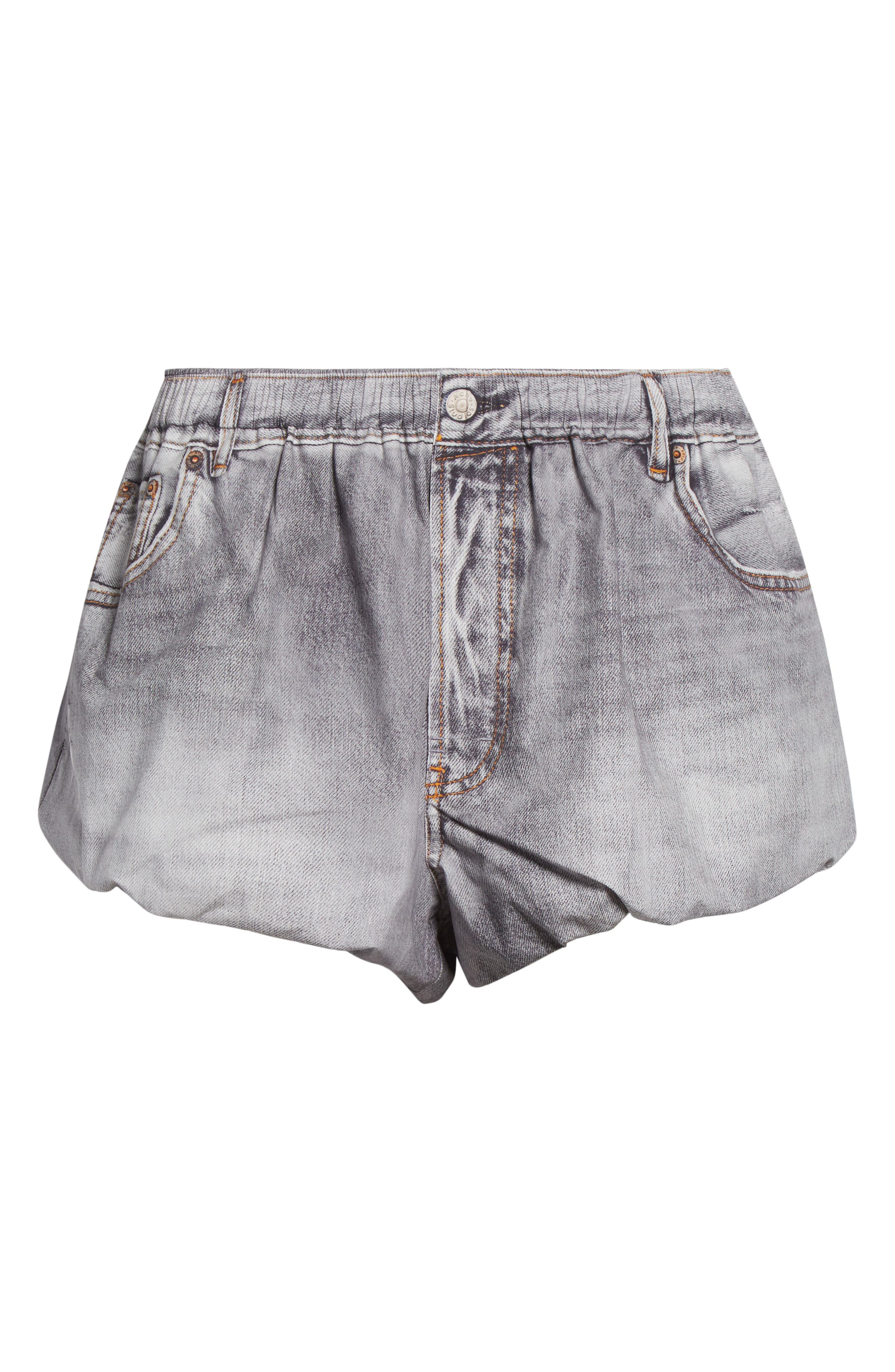 Acne Studios Pebby Denim Trompe l'Oeil Bubble Hem Cotton Shorts in Grey at Nordstrom - 6