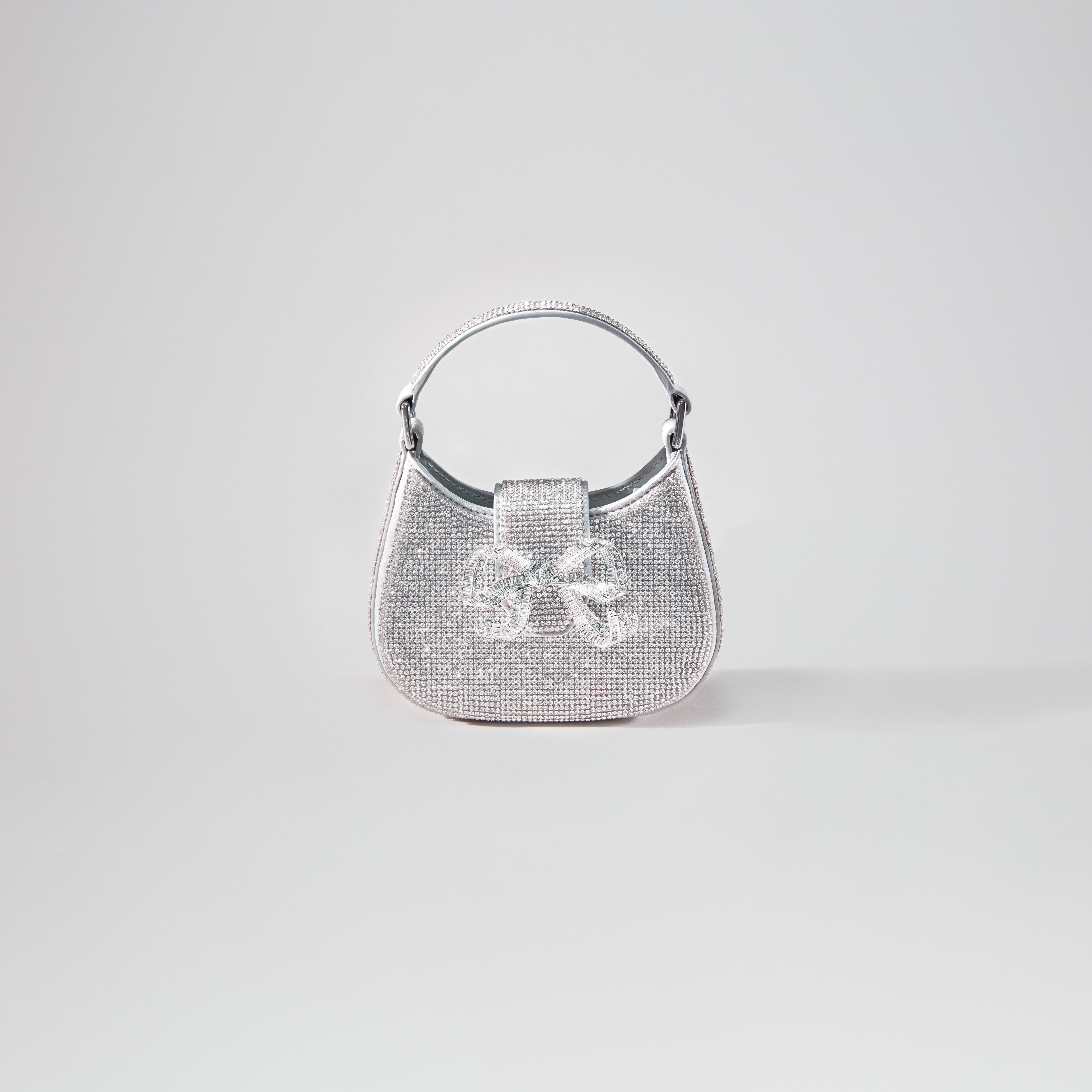Silver Rhinestone Crescent Bow Micro Bag - 1