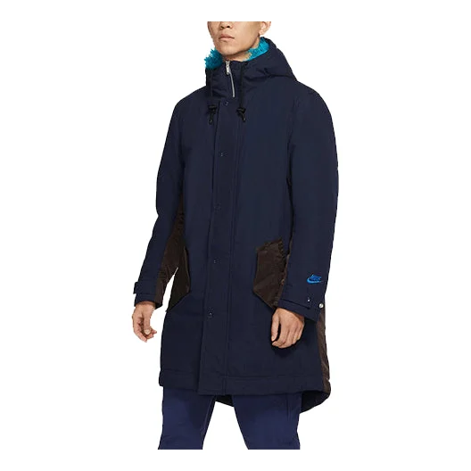 Men's Nike Sportswear Therma-Fit White Space Back Large Logo Printing Colorblock Mid-Length Hooded J - 1