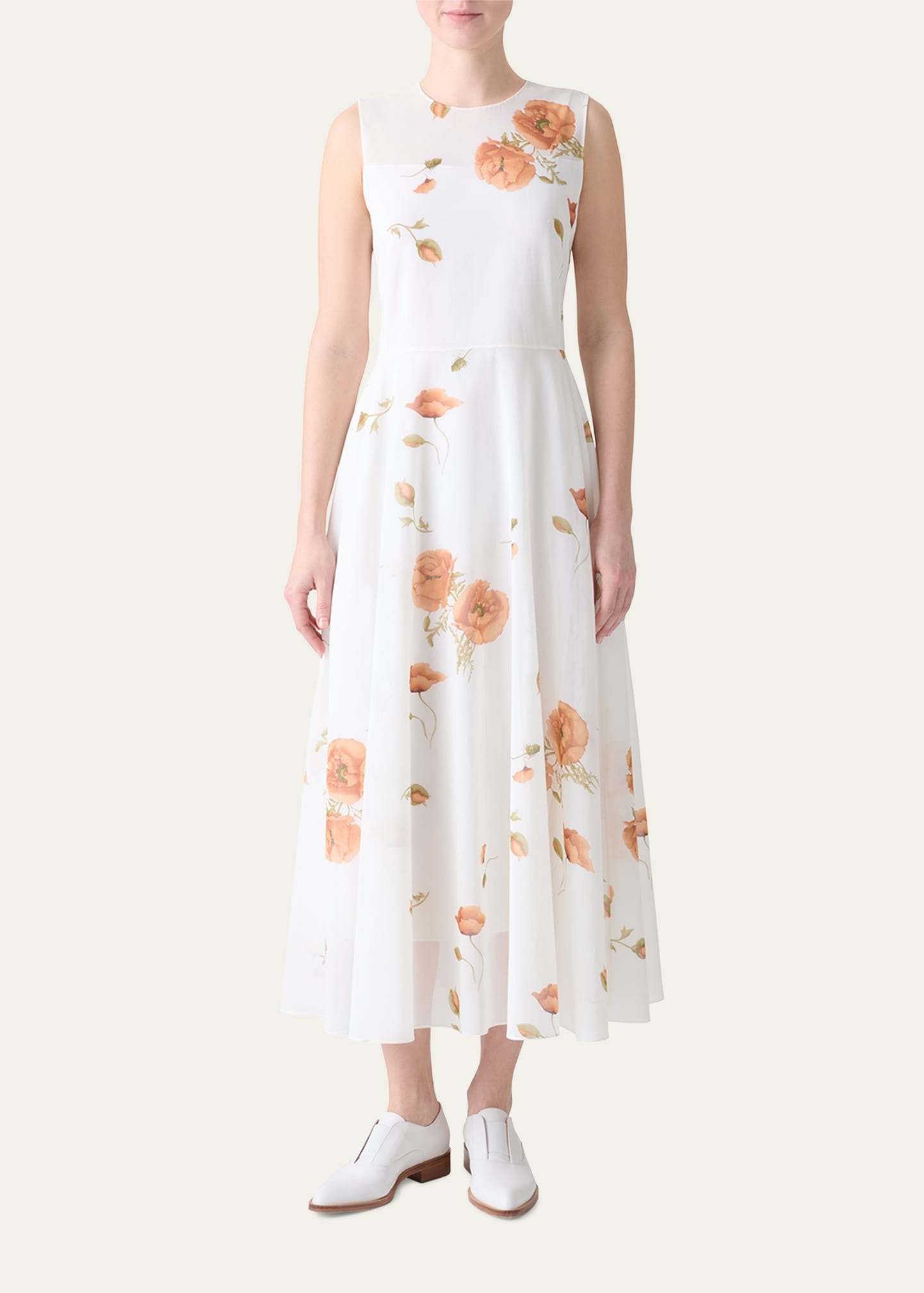 Anemone Print Belted Fit-and-Flare Voile Dress - 2