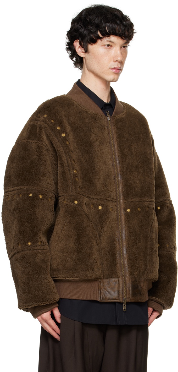 FENG CHEN WANG Brown Stud Faux-Leather Jacket | REVERSIBLE