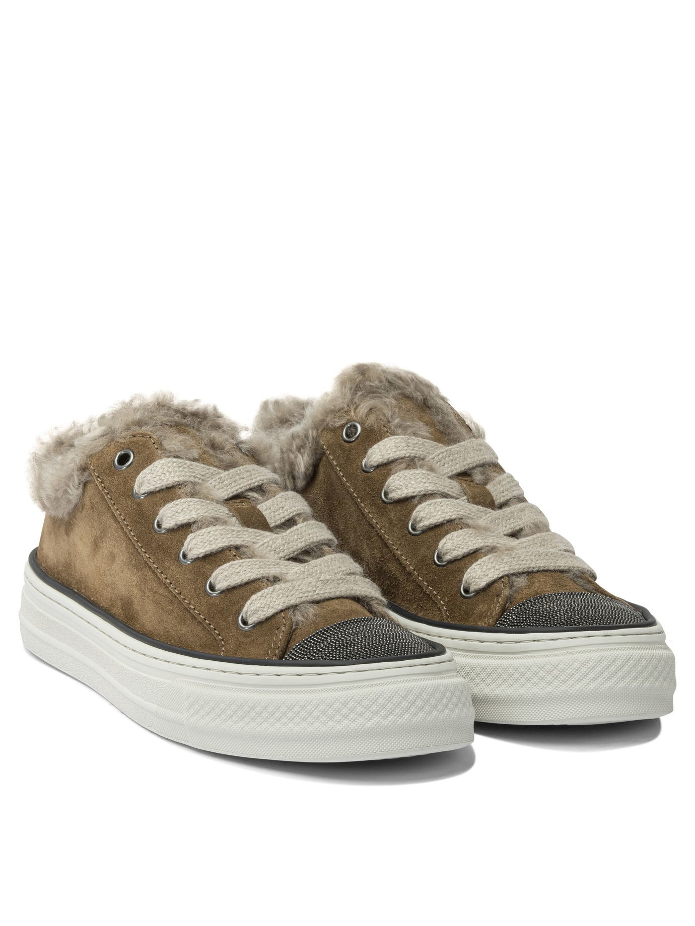 Brunello Cucinelli Women Suede Sneakers With Jewel Detailing - 2