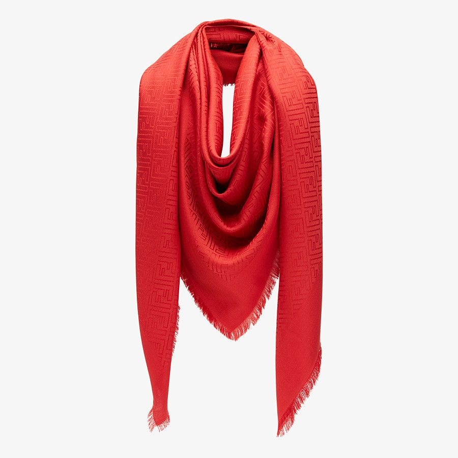 Red silk and wool shawl - 2