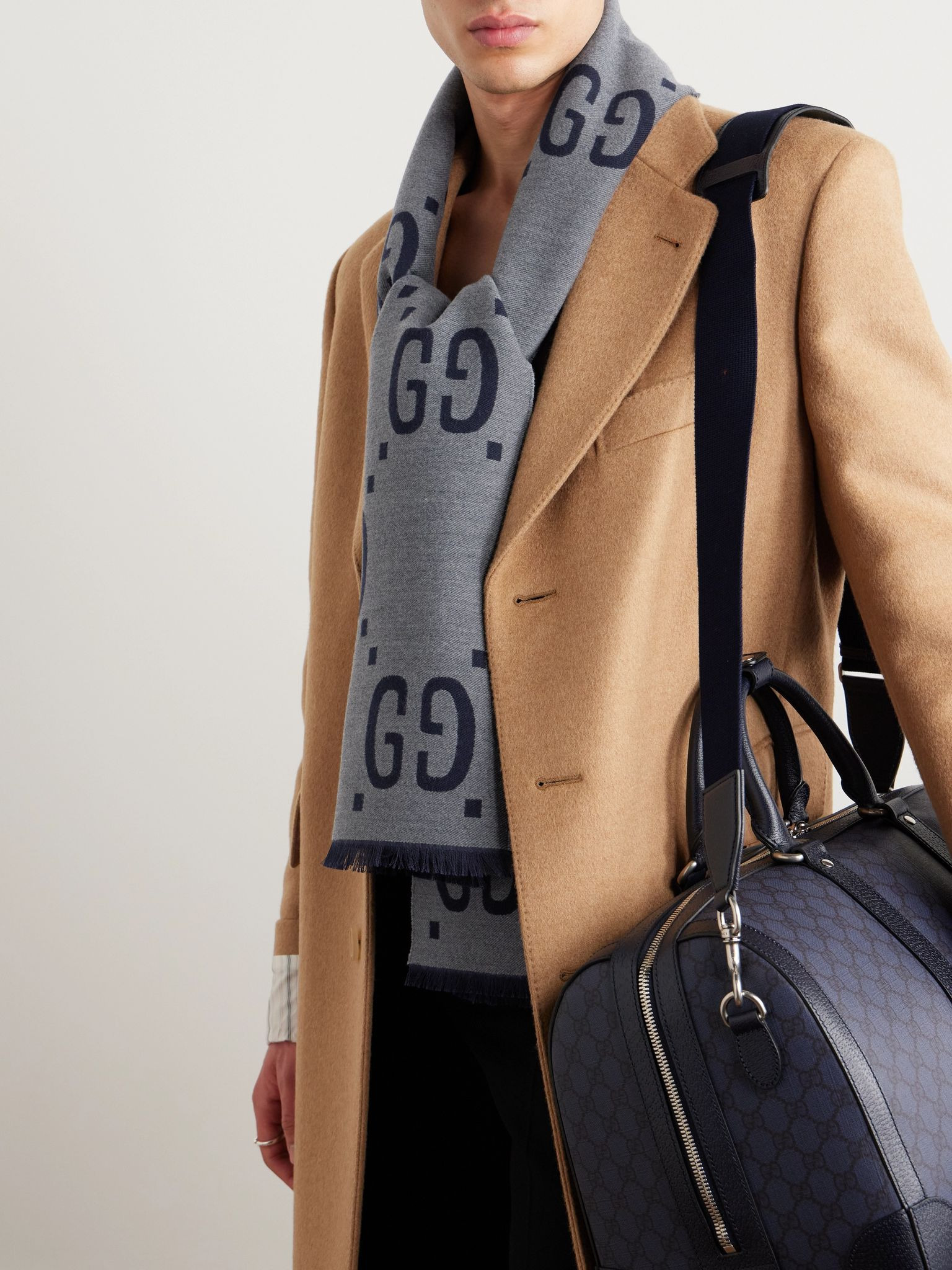 Logo-Jacquard Wool and Silk-Blend Scarf Dark gray - 2