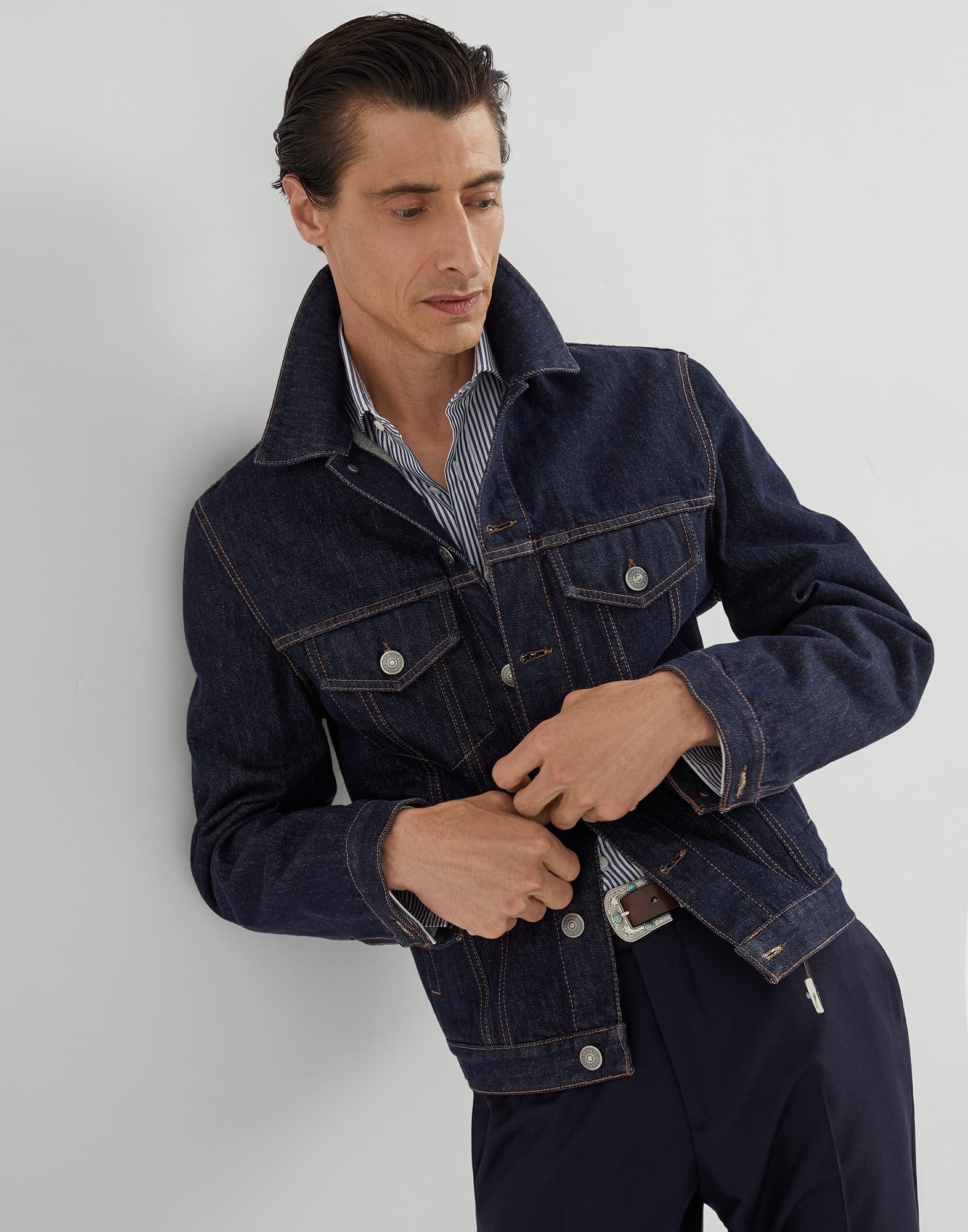 Striped poplin slim fit shirt with spread collar - 4