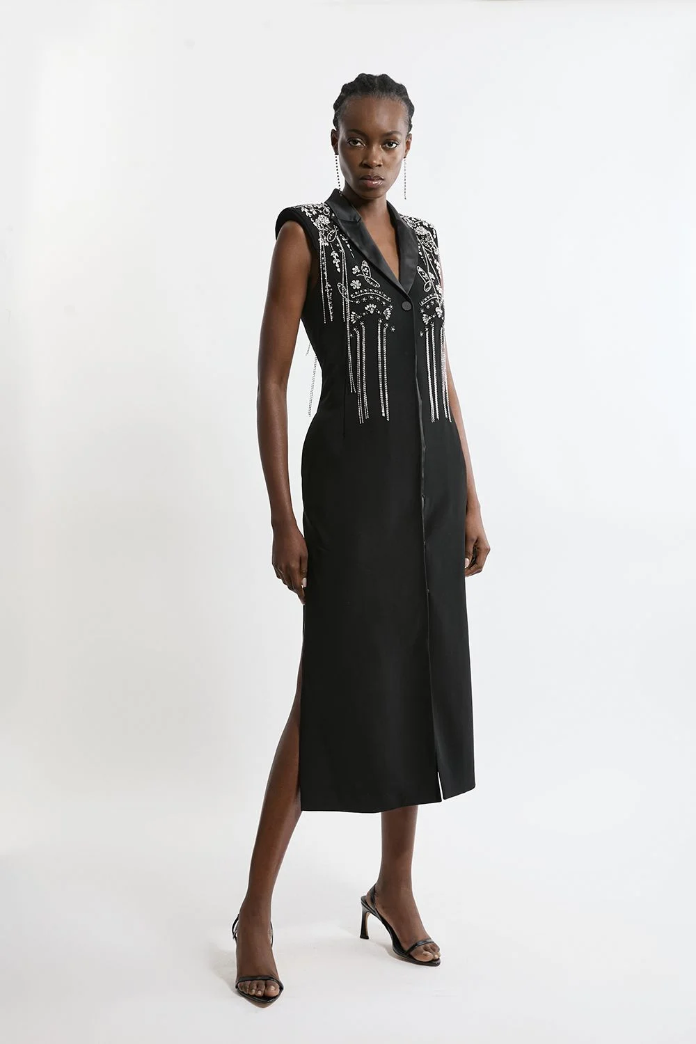 Embellished Detail Plunge Collared Woven Maxi Dress - 1