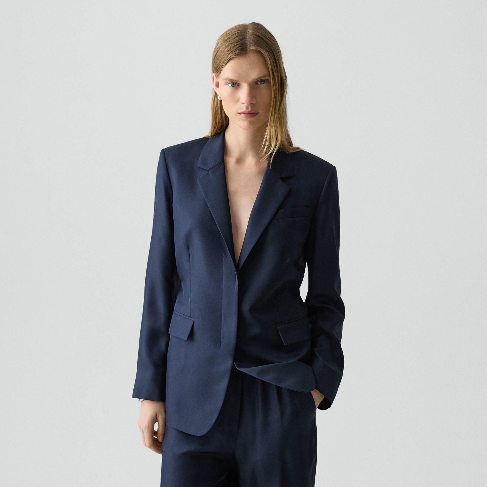 Oversized Cinch Waist Blazer in Mod Silk Twill - 2