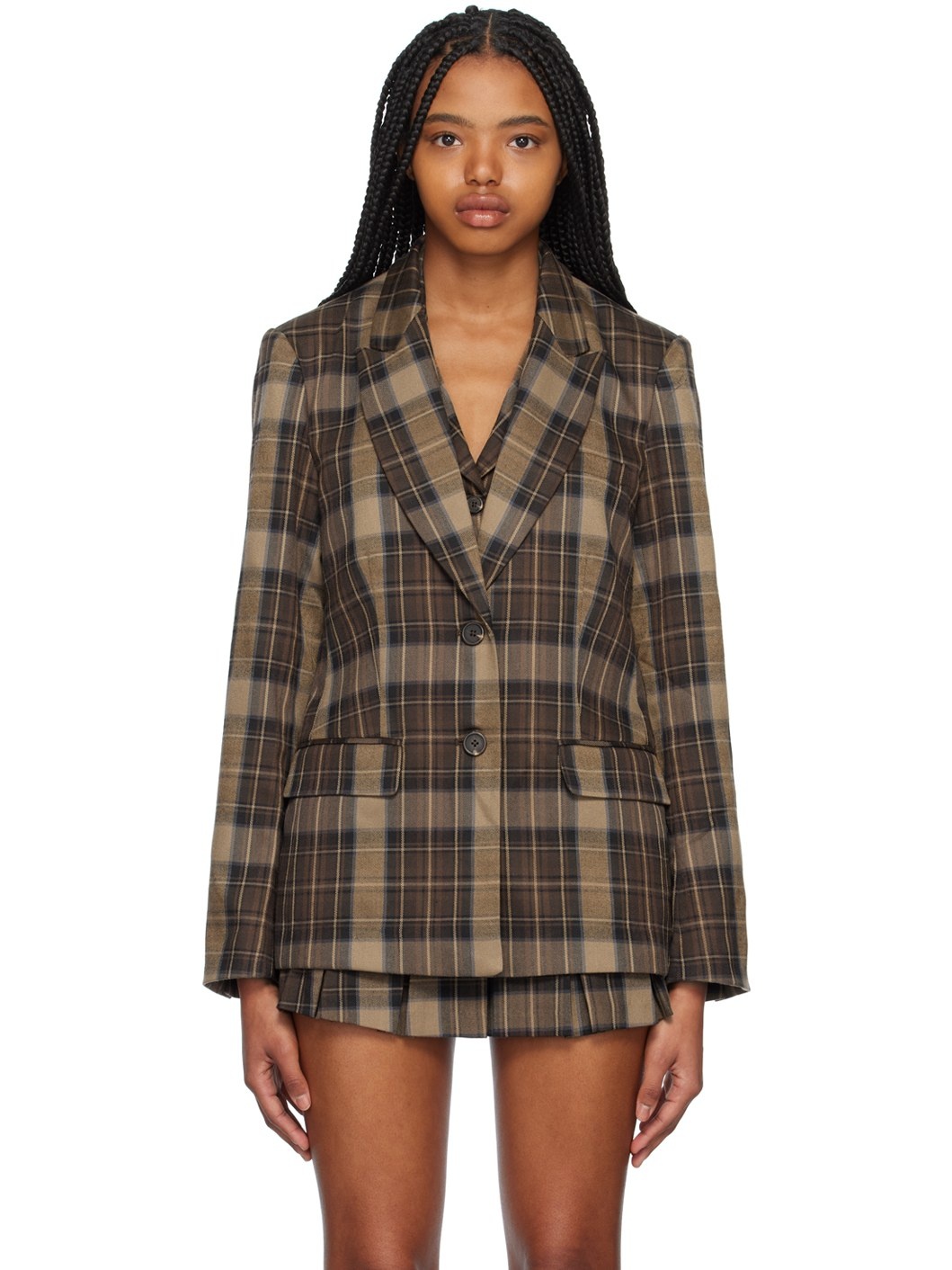 SSENSE Work Capsule – Brown Check Blazer - 1