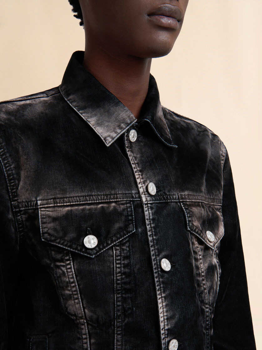 BLACK FLOCKED DENIM  TRUCKER JACKET - 4