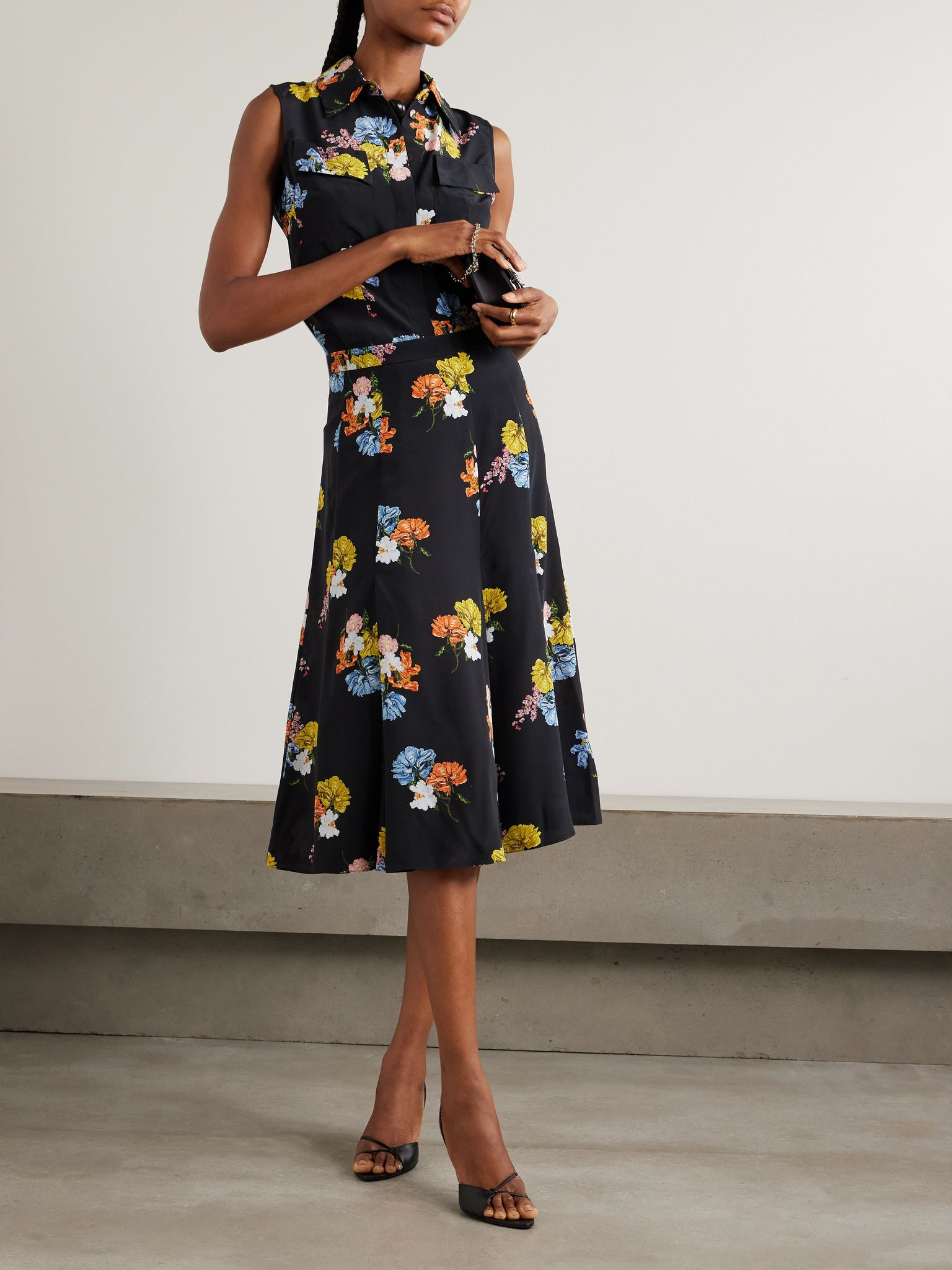 Kenzie floral-print silk crepe de chine skirt Black - 2