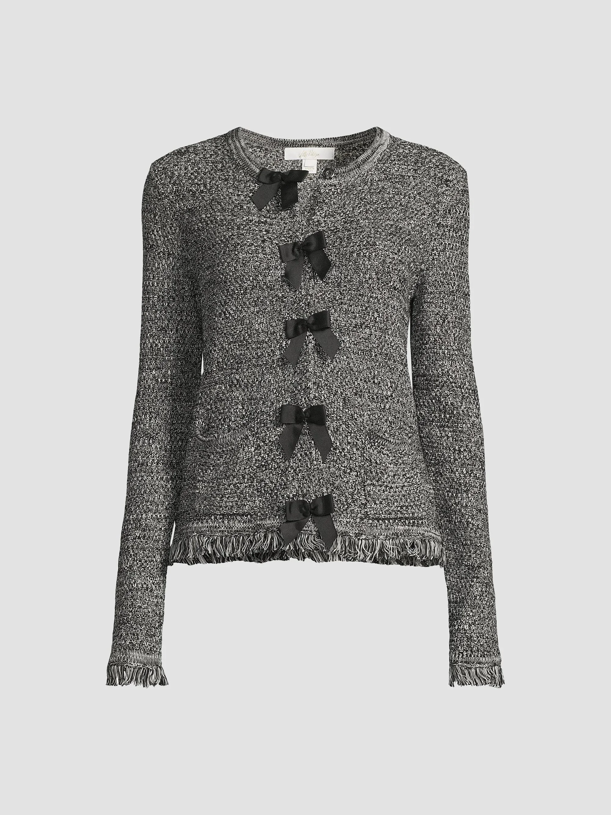 Women's Kelso Bow-Fringe Marled Cotton Cardigan - Black Marl - 1