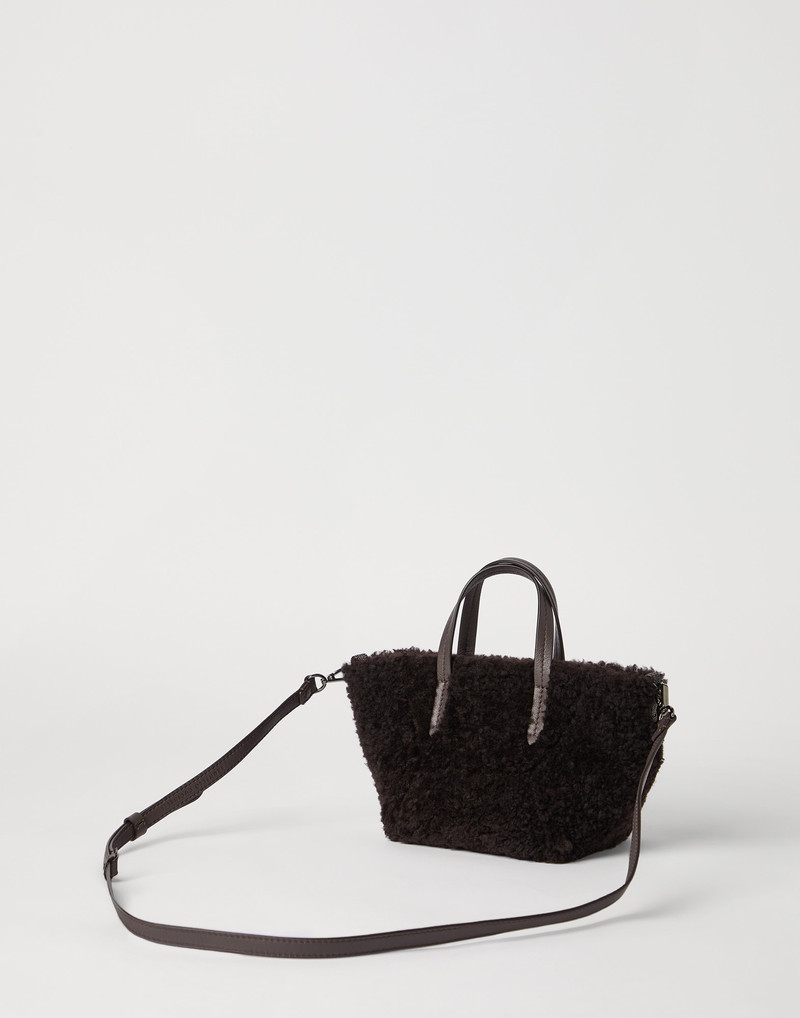 Brunello Cucinelli BC Duo mini bag in curly shearling with monili outlook