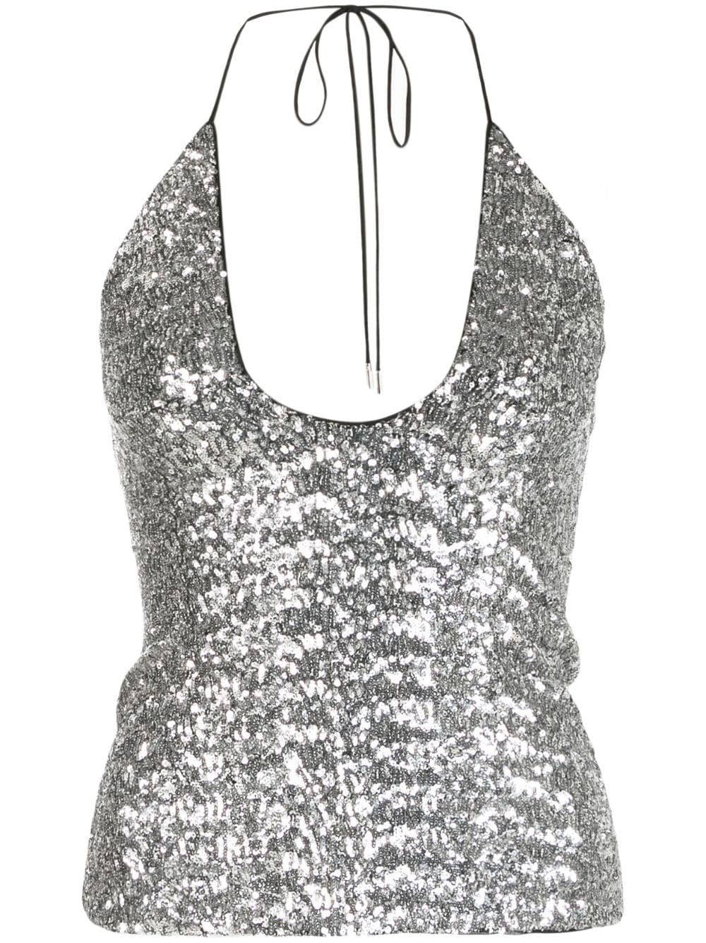 sequin-embellishment halterneck top - 1