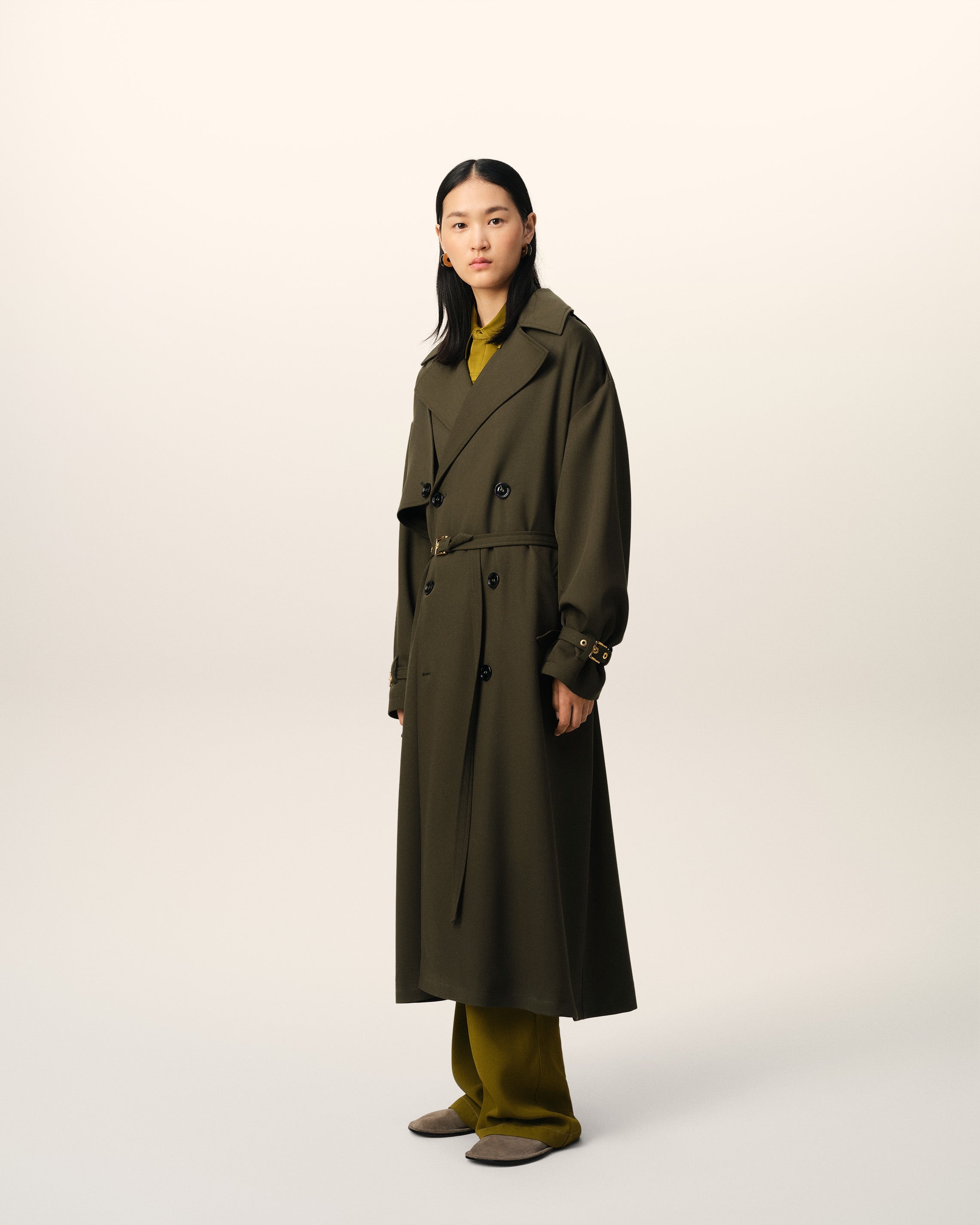 GREEN WOOL TRENCH COAT - 6