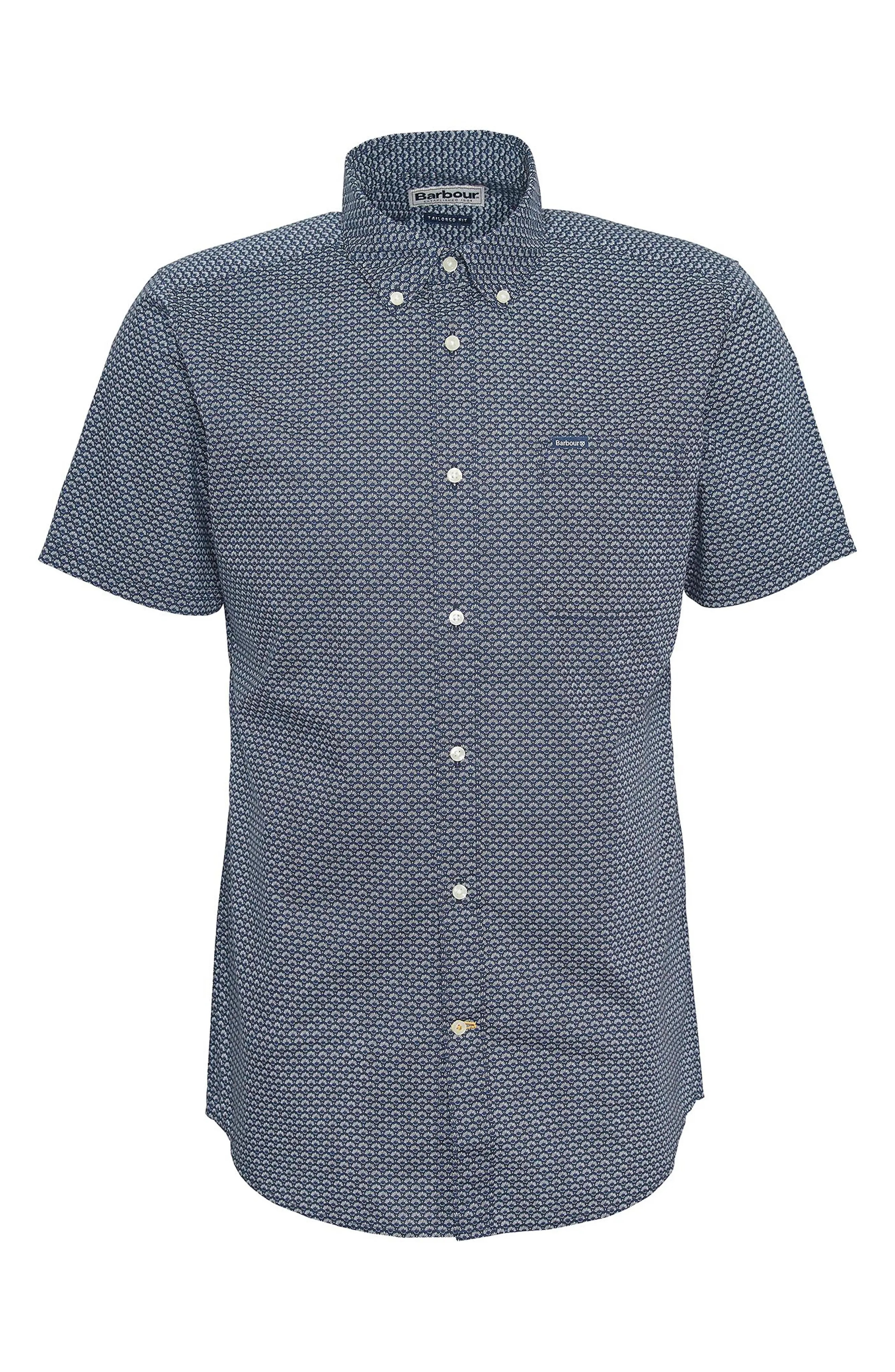 Tailored Fit Scallop Print Short Sleeve Cotton Button-Down Shirt - 4