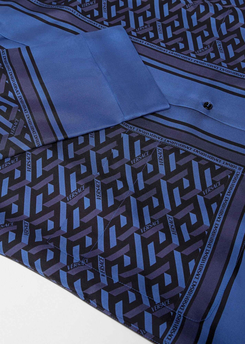 Greca Signature Print Silk Pajama Shirt 5