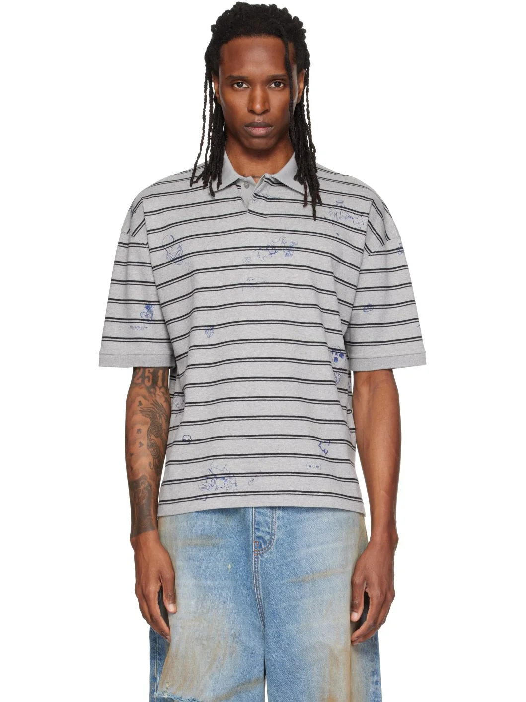 Gray Scribbled Polo - 1